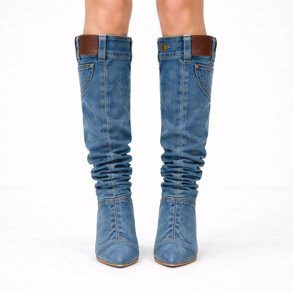 Selene | Vintage Denim Thigh-High Boots