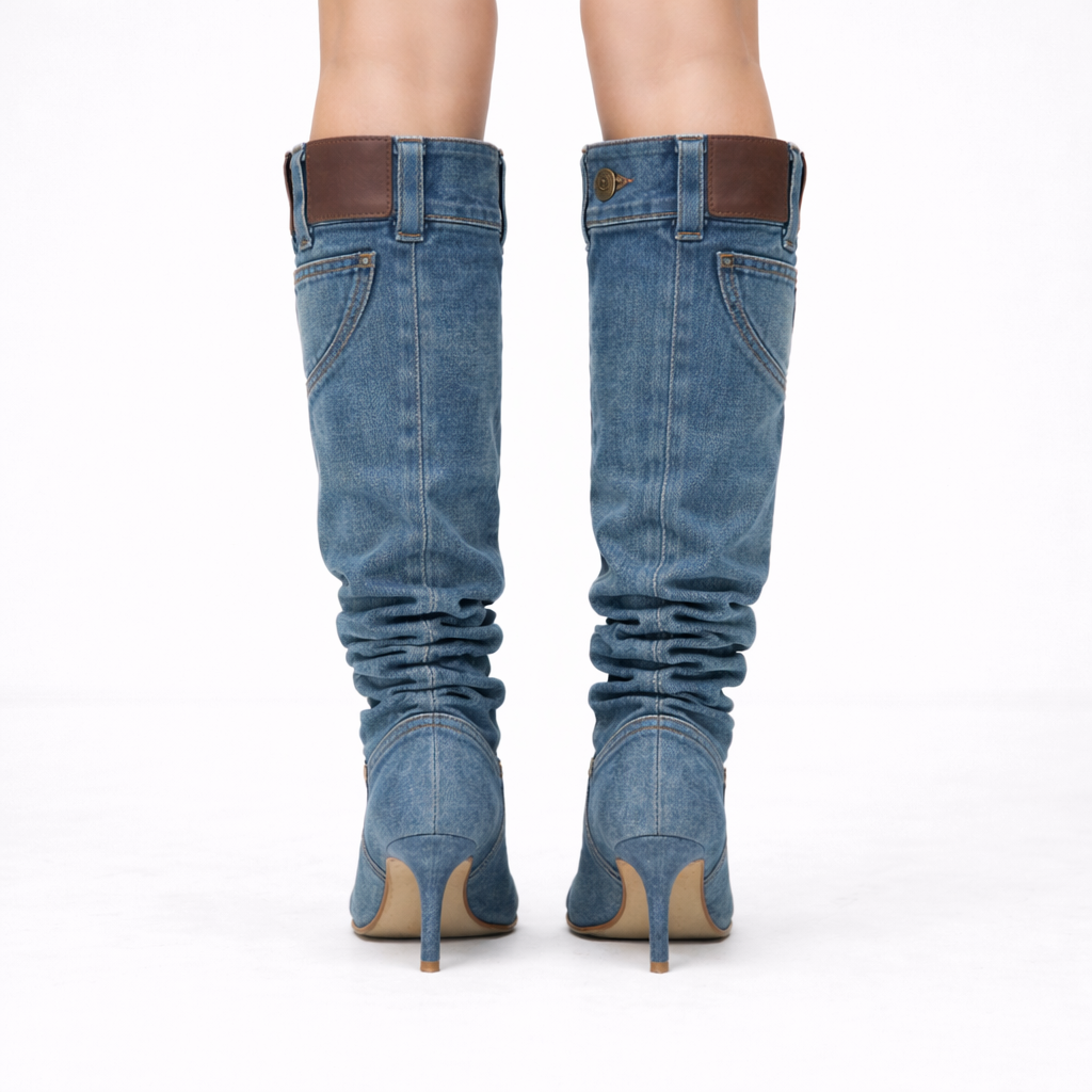 Selene | Vintage Denim Thigh-High Boots