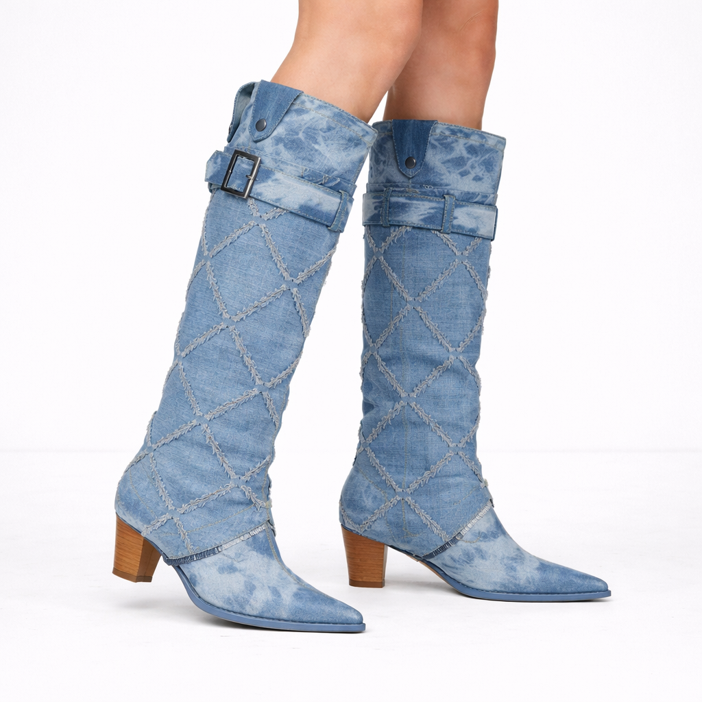 Aveline | Hollow Denim Overknee High Heel Boots