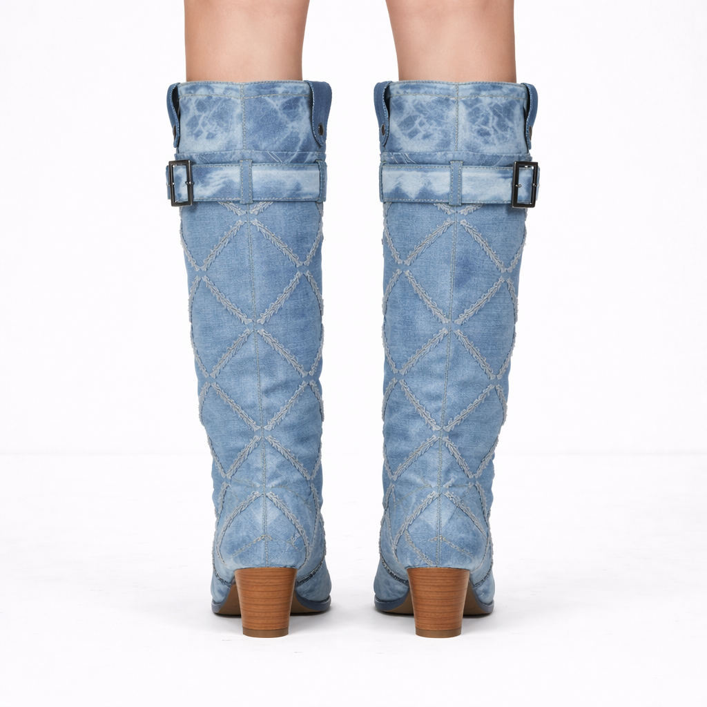 Aveline | Hollow Denim Overknee High Heel Boots