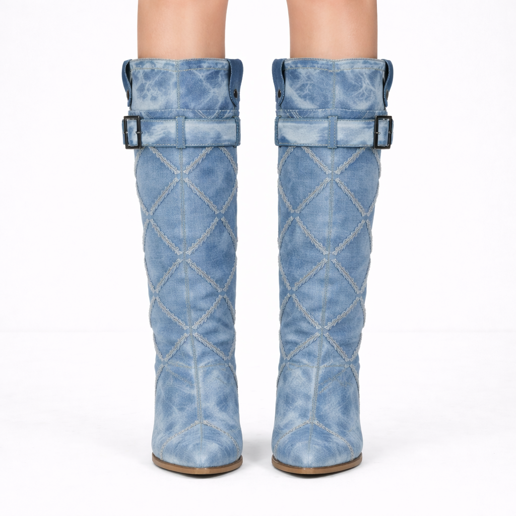 Aveline | Hollow Denim Overknee High Heel Boots