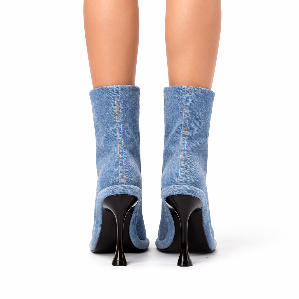 Elara | Blue Denim High Heel Ankle Boots
