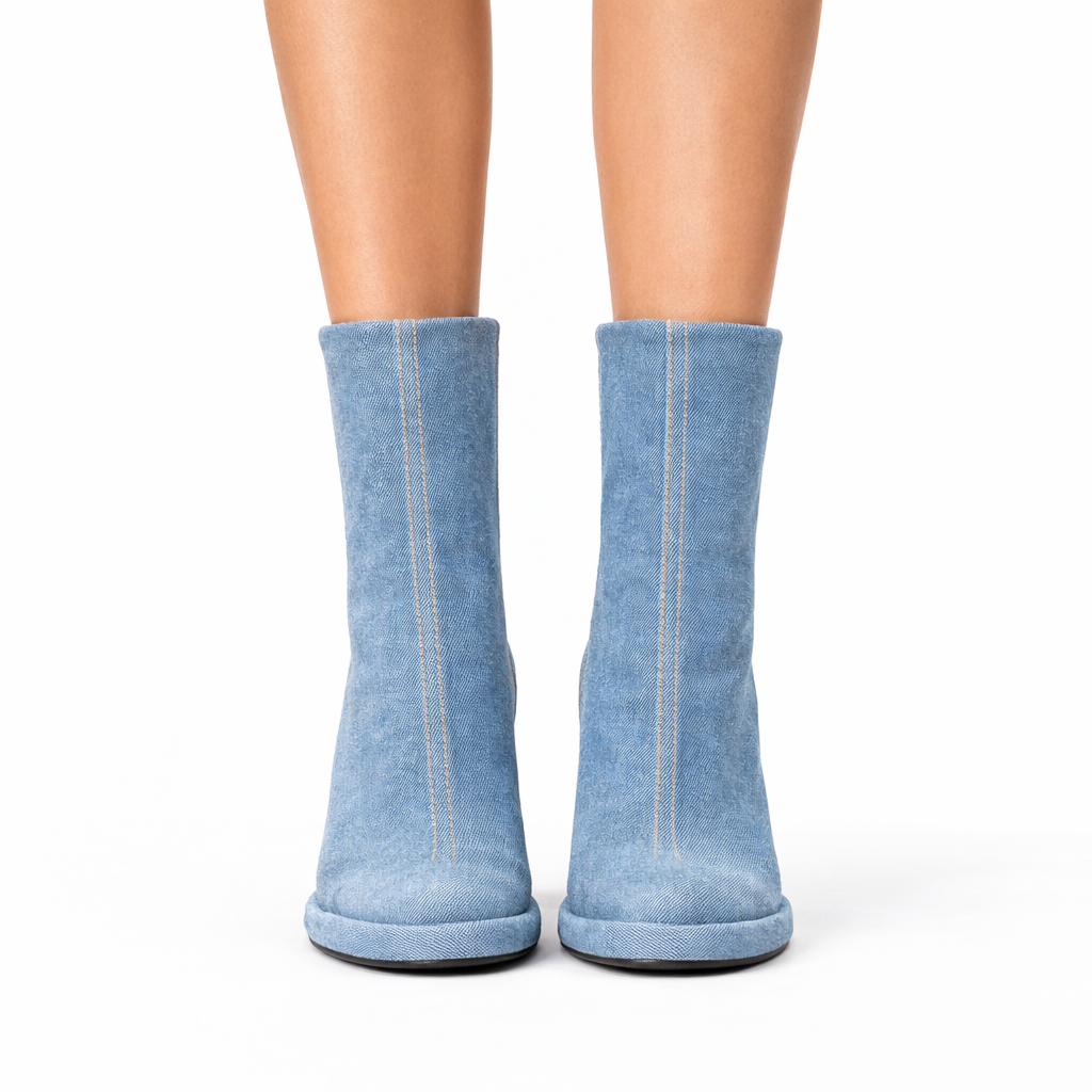 Elara | Blue Denim High Heel Ankle Boots