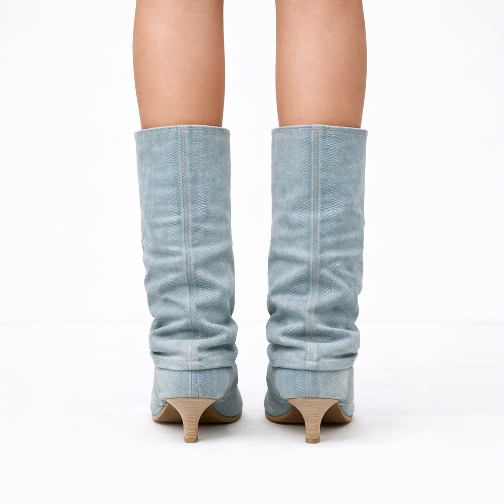 Amaya | Blue Denim Thigh-High Western Boots
